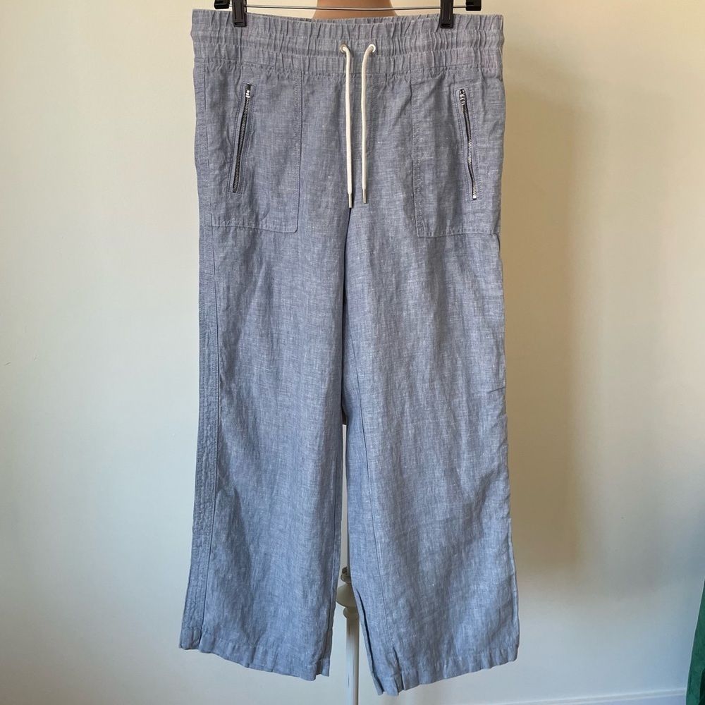 Athleta Cabo Linen Wide Leg Chambray Blue Zipper Pocket Pants #447244 EUC Size 8 - Picture 5 of 12